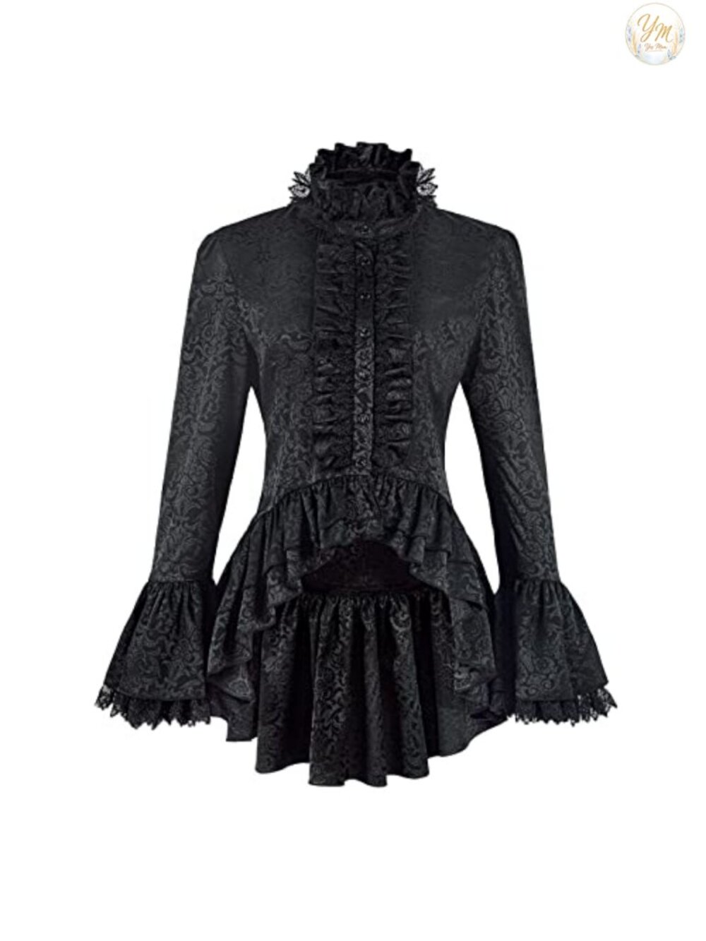 Gothic Victorian Ruffle Lace Long Sleeve High Low Blouse